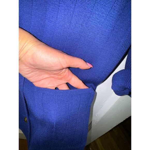 Harvé Benard Vintage Wool‎ Blazer Sweater Blue Medium Embroidered Crest College - Picture 6 of 7